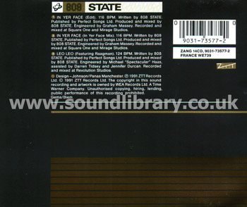 808 State In Yer Face UK Issue CDS ZTT ZANG 14CD Front Inlay Image