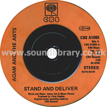 Adam And The Ants Stand And Deliver UK Issue Stereo 7" Label Image