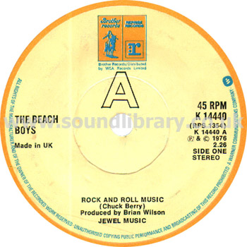 The Beach Boys Rock And Roll Music UK Issue Stereo 7" Reprise K 14440 Label Image Side 1