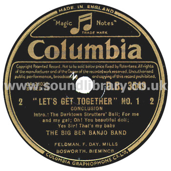 The Big Ben Banjo Band Let's Get Together No. 1 UK Issue 10" 78rpm Columbia D.B. 3549 Label Image Side 2