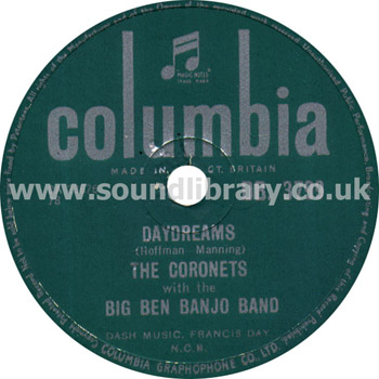 The Coronets with The Big Ben Banjo Band Daydreams UK 10" 78rpm Columbia DB. 3799 Label Image