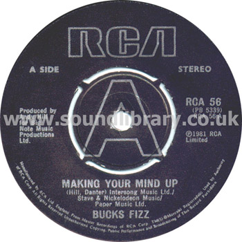 Bucks Fizz Making Your Mind Up UK Issue Stereo 7" RCA RCA 56 Label Image Side 1