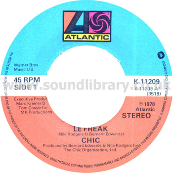 Chic Le Freak UK Issue Stereo 7" Atlantic K 11209 Label Image Side 1