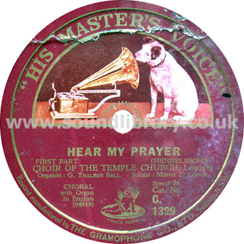 Choir Of The Temple Church, London Hear My Prayer Australia 12" 78rpm HMV C.1329 Label Image Side 1