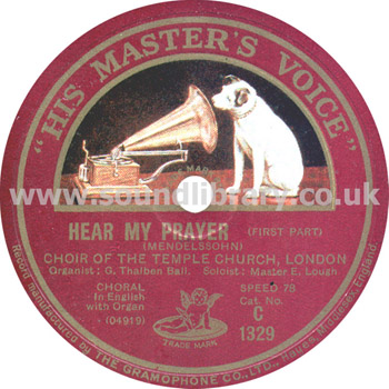 Choir Of The Temple Church, London Hear My Prayer 12" 78rpm HMV C 1329 Label Image