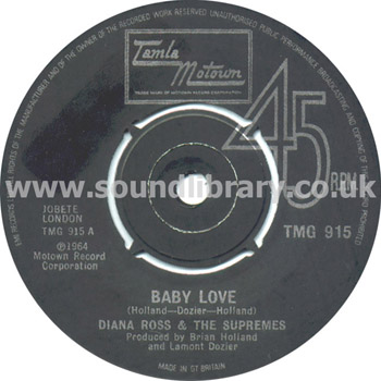 Diana Ross & The Supremes Baby Love UK Issue 7" Tamla Motown TMG 915 Label Image Side 1