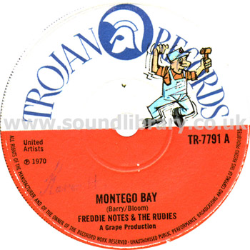 Freddie Notes & The Rudies Montego Bay UK Issue 7" Label Image