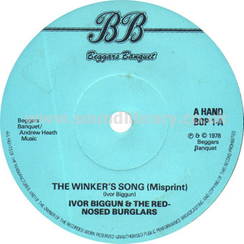 Ivor Biggun & The Red-Nosed Burglars The Winkers Song (Misprint) UK Issue 7" Label Image