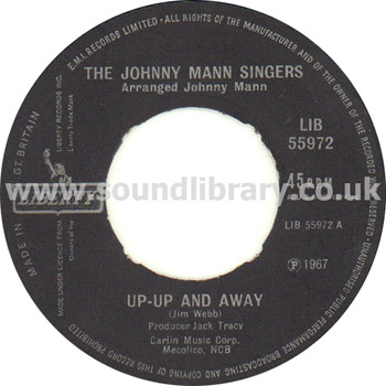 The Johnny Mann Singers Up Up And Away 7" Liberty LIB 55972 Label Image Side 1