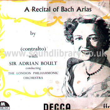 Kathleen Ferrier A Recital Of Bach Arias UK Issue 10" Decca LW5093 Front Sleeve Image