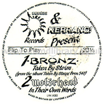 Motorhead In Their Own Words, Taken By Storm UK Issue Flexi Disc Label Image