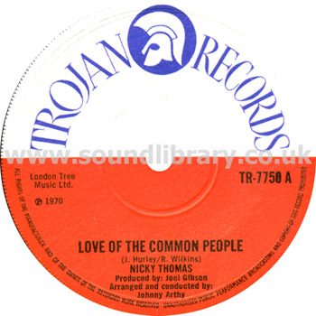 Nicky Thomas Love Of The Common People The Destroyers Compass UK 7" Trojan TR-7750 Label Image