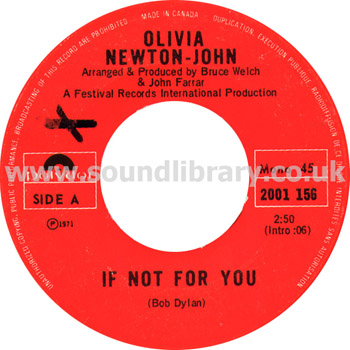 Olivia Newton John If Not For You Canada Issue Mono 7" Label Image