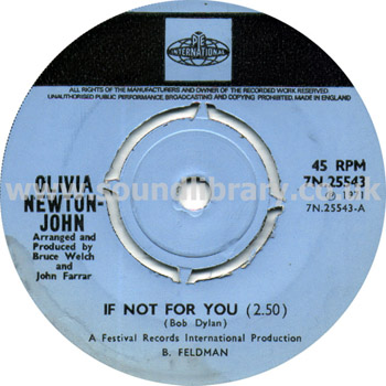 Olivia Newton John If Not For You UK Issue 7" Pye International 7N.25543 Label Image