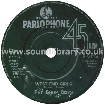 Pet Shop Boys West End Girls UK Issue 7" Label Image