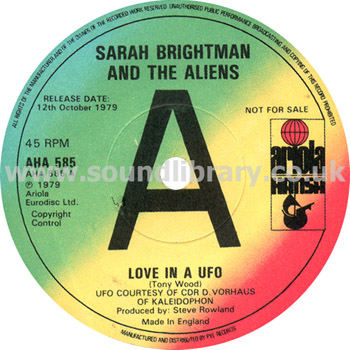 Sarah Brightman and The Aliens Love In A UFO UK Issue Promotional Copy 7" Label Image