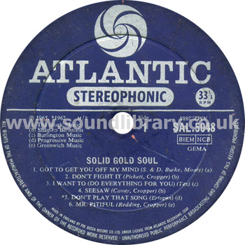 Solomon Burke Solid Gold Soul UK Issue Stereo LP Label Image