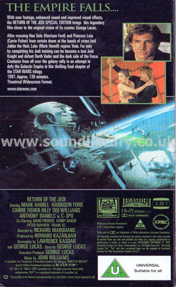 Star Wars Trilogy Special Edition VHS 20th Century Fox Home Entertainment 6047W Rear Slip Cover #2