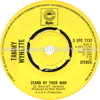 Tammy Wynette Stand By Your Man UK Issue Stereo 7" Label Image