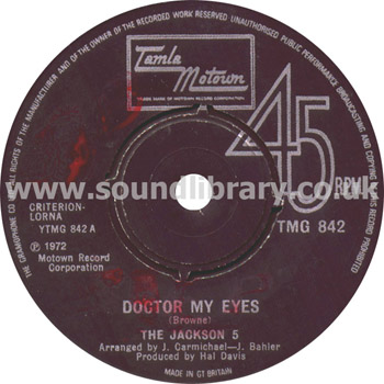 The Jackson 5 Doctor My Eyes UK Issue 7" Tamla Motown TMG842 Label Image