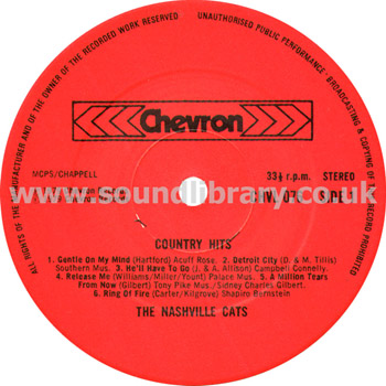 The Nashville Cats Country Hits UK Issue Stereo LP Chevron CHVL 076 Label Image
