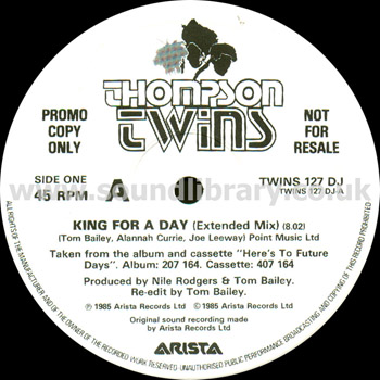 The Thompson Twins King For A Day UK Issue Promo 12" Arista TWINS 127 DJ Label Image