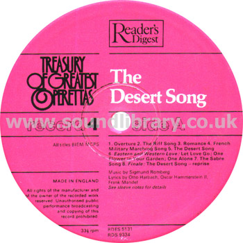 Treasury of Great Operettas UK Issue 6LP Box Set Readers Digest GOPO-6A Label Image Side 7