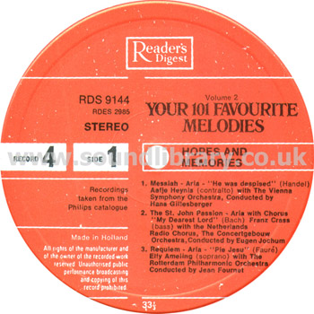 Your 101 Favourite Melodies Volume 2 8LP Box Set Readers Digest RDS 9141 - RDS 9148 Record 4 Label Side 1